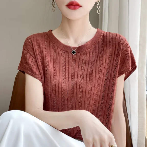 High Quality Women Cashmere short sleeves Summer Cashmere Knitwear Short Sleeve Pullover Sweater Popular Female Tops - Image 3