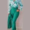 Women's Printed Long Sleeved Shirt Suit Spring Summer Slim High Waist Lace Up Elegant Female Office Pencil Pants Two Piece Set - Image 4