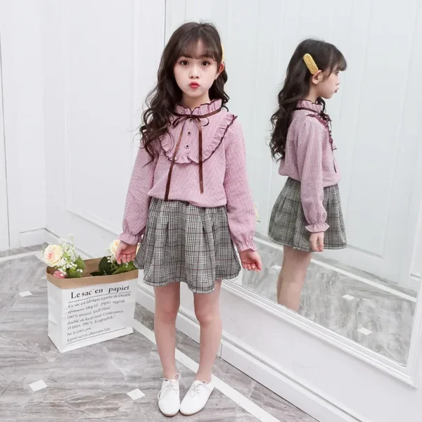 Girls Cotton Linen Stripe Base Shirt Children's Clothing Autumn New Style Kids' Shirt Toddler Clothes Middle Size And above - Image 3