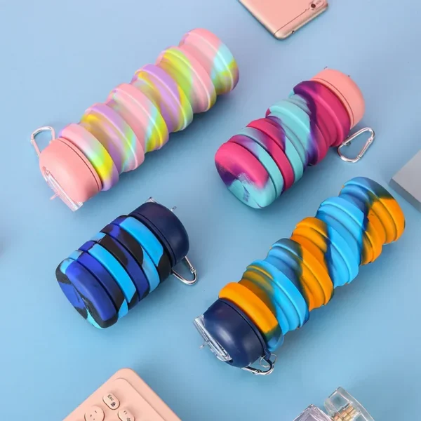 500ML Silicone Foldable Water Bottle For Sports, Reusable Leakproof Water Bottle With Carabiner - Image 3