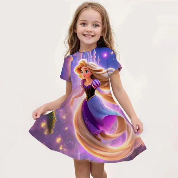 Cartoon Frozen Disneyland Trip Casual Dress for Little Girl Soft Princess Frock Kid Elsa Print Snow Queen A Line Summer Clothing - Image 3