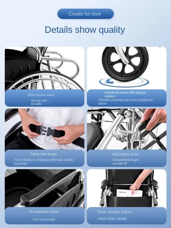 wheelchair for the elderly with toilet light portable folding multi-functional small manual old age walking trolley walkers - Image 5