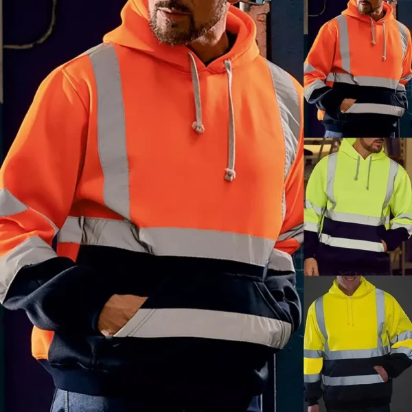 Men Reflective Sweatshirt High Visibility Pullover Top Long Sleeve Hoodie Coat Men Hoodie Hooded Pullover Work Safety Coat - Image 2