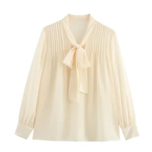 Women Lace Up Shirt Spring Lightweight V Neck Female Elegant Casual Shirts Lightweight Long Sleeve Female Shirts & Blouses