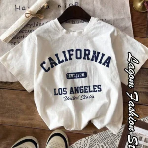 Summer Women California T-Shirt American Vintage O-Neck Tops Tees Fashion Los Angeles Clothing Female Casual Streetwear