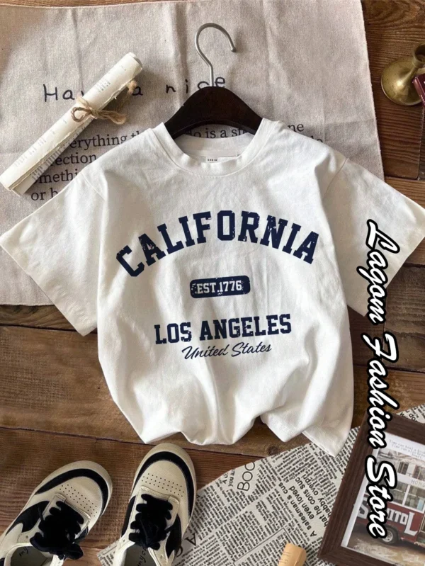 Summer Women California T-Shirt American Vintage O-Neck Tops Tees Fashion Los Angeles Clothing Female Casual Streetwear