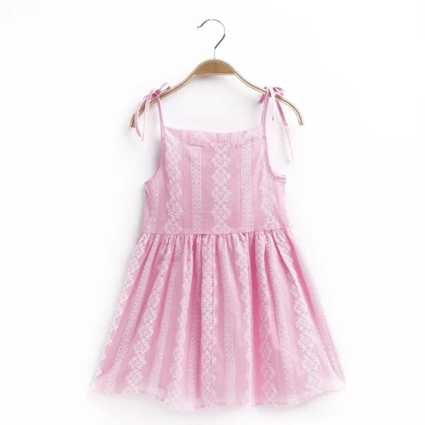 2025 Summer Girls Korean Version Strappy Dress Kids Pink Sleeveless Printed Dress Baby Cotton And Linen Casual Princess Dress - Image 2