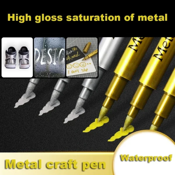 2/1Pc Brush Metallic Marker Pens Gold Silver Color Permanent Art Marker For Manga Crafts Scrapbooking School Stationery Supplies - Image 6