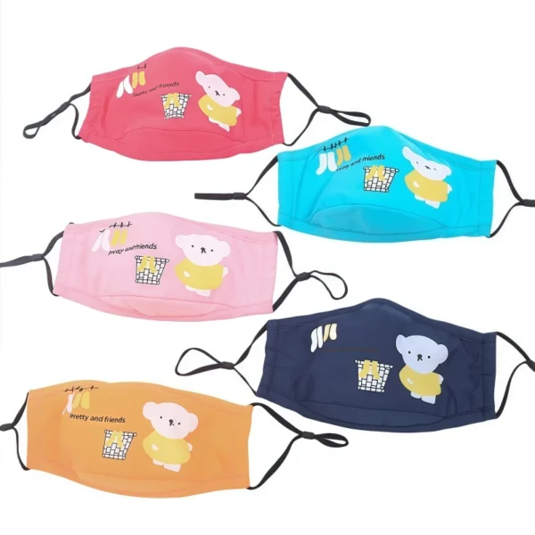 PPE Mask Reusable Anti Dust PM2.5-Breathable Cotton Face Mouth Mask for Children Cartoon Design Protective Washable with Filter