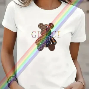 2025 Summer Fashion Bear Printing Luxury Brand Clothing T-Shirt Harajuku 100% Cotton For Women's O-Neck Short Sleeve Top Tees