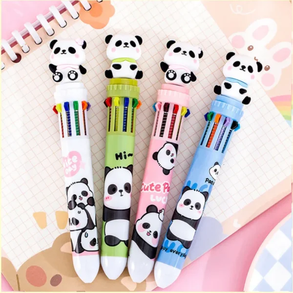 1 Piece Lytwtw's Cute Ballpoint Pen Press Cartoon Panda Multicolor 10 In 1 Colors Stationery School Office Supply Creative - Image 2