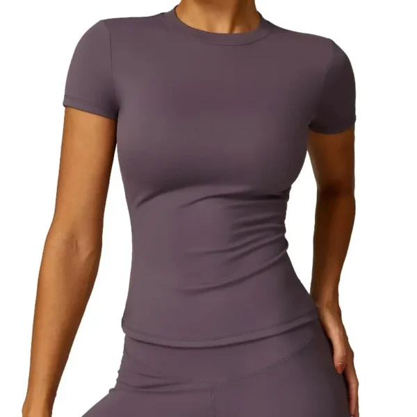 Women Running Sports T Shirt Summer Short Sleeve Round Neck Breathable Stretchy GYM Yoga Slim Fitness Active Top Tee - Image 5