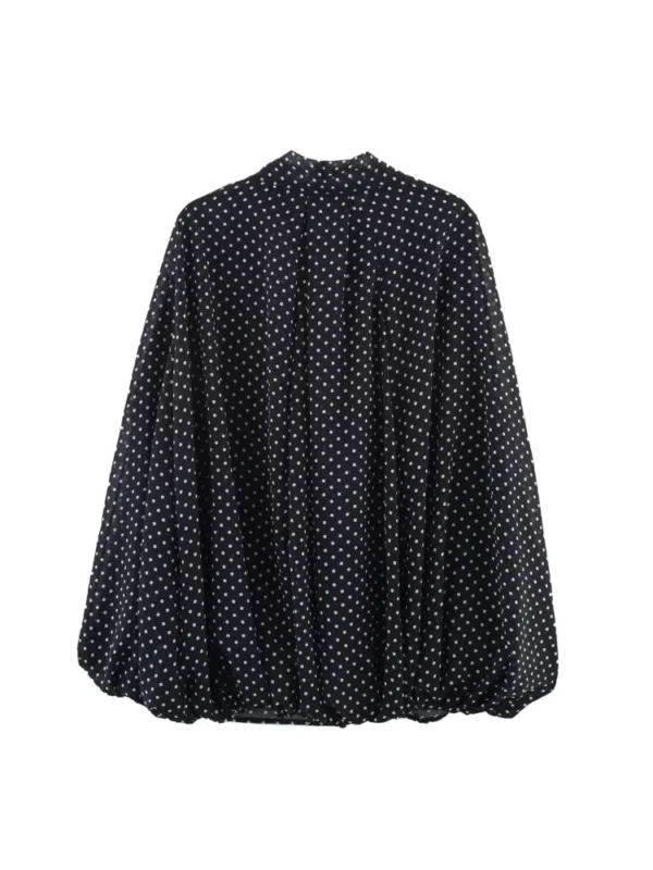 Cape Shirt With Tie Women Casual V Neck Lightweight Women's Blouse Polka Dot Lady Tops Long Sleeve Female Shirts & Blousers - Image 2