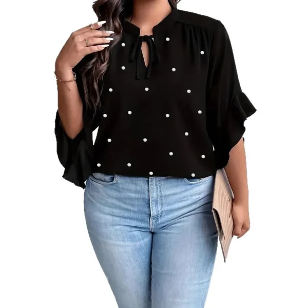Large Size Shirt with Bow Tie Sleeve Edge And Artificial Pearl Button Women's Fashionable Casual Shirt from Mainland China - Image 5