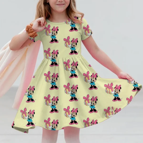 Disney Mickey Mouse Minnie print Summer Dress Kids Girl Clothes Sweet Desserts Short Sleeve Casua Fashion Birthday Baby Girl Dre - Image 4