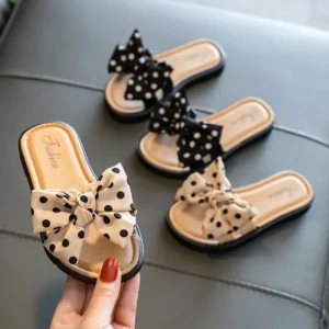 2025 New Bow Flats Open Toe Slide Sandals Non-slip Flip Flops Children Home Slippers Kids Girls Summer Cute Beach Slippers Shoe
