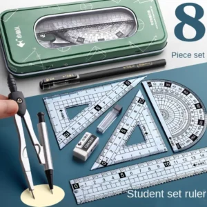 7/8pcs High Quality Transparent Ruler Compass Set with Signing Pen Eraser Compass Kit Straight Ruler Protractor Students