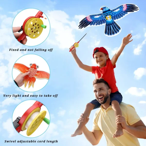 1Set Cartoon Butterfly & Eagle Kite for Kids - 164ft/50m String with Handle - Summer Outdoor Flying Kite Toy for Children - Image 2