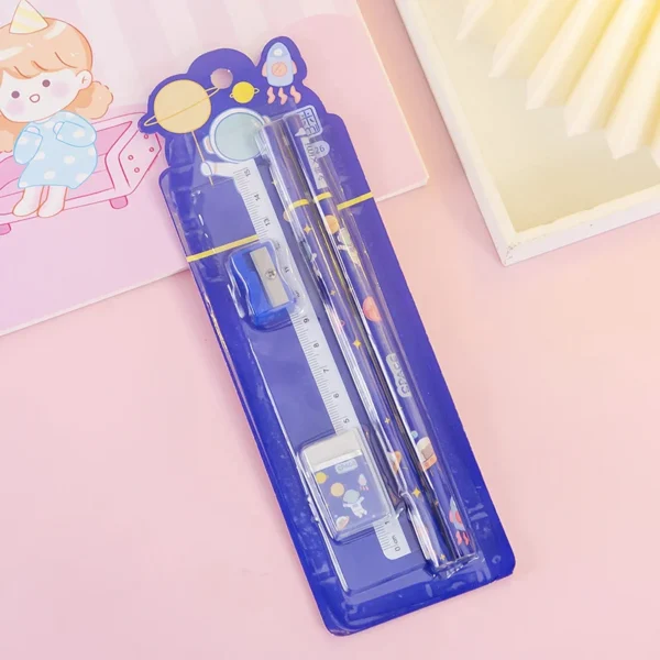 1 Set 4 Piece Stationery School Office Supplies Student Gift Prize Creative Kawaii Pencil Eraser Ruler Pencil Sharpener - Image 6
