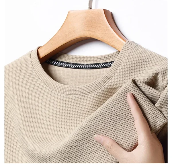 New Summer Waffle Round Neck Short Sleeved T-shirt for Men's Short Sleeved Top - Image 5