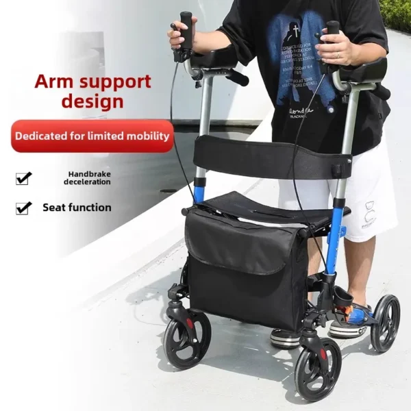 Height-Adjustable 4-Wheel Rollator Walker with Armrests, Foldable Sitting Mobility Scooter & Brake System for Seniors - Image 2