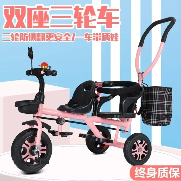 Children's Tricycle Twin Handcart Two Person Baby Bicycle Baby Lightweight Stroller Baby Stroller - Image 4