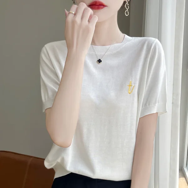 Women Cashmere short sleeves Summer Cashmere Knitwear Short Sleeve Pullover Sweater Popular Female Cashmere short sleeves - Image 2