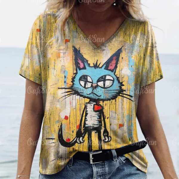 Summer Women's T Shirt Cat Print Casual Short Sleeve 3d T-Shirts Fashion Streetwear Crew Neck Pullover Female Oversized Clothing - Image 2