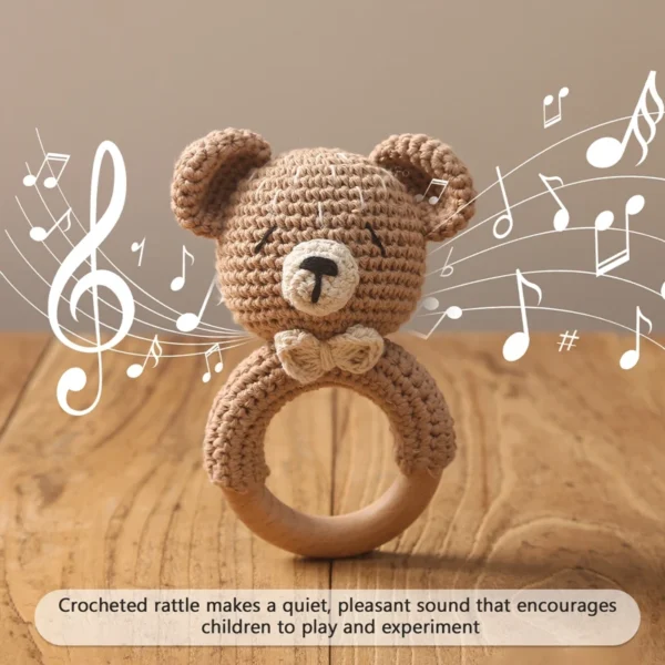 1PC Crochet Animal Bear Rattle Toy Soother Bracelet Wooden Teether Ring Baby Product Mobile Pram Crib Wooden Toys Newborn Gifts - Image 5