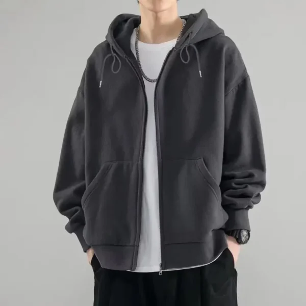 Women Jacket Coat Hooded Drawstring Long Sleeve Zipper Placket Zip-up Unisex Jacket Casual Solid Color Pockets Sweatshirt
