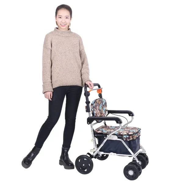 Folding Rollator Walker with Seat and Extra Wide Backrest shopping basket - Image 4