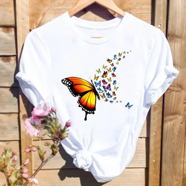 Women Butterfly 90s Trend Cute 2022 Fashion Graphic T Top Cartoon Short Sleeve Summer Shirt Print Tshirts Female Tee T-Shirt - Image 3