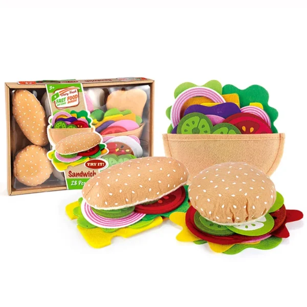28pcs Felt Cloth Food toy Simulation Felt Food Hamburger Cloth Hot Dog set DIY Pretend Play Children Kitchen Role Play Toys Gift - Image 2