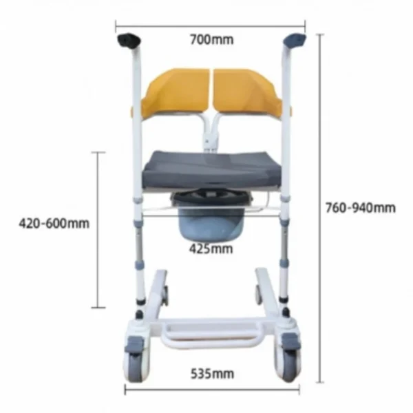 Patient Chair Transit Lift Wheelchair with 180° Split Seat and Commode Toilet Chair for The Elderly and Disabled - Image 6