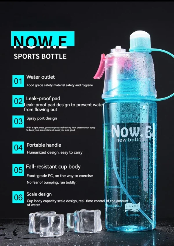 600ml Spray Cold Water Bottle Sublimation Mist Water Bottle Reusable Gym Sports Plastic Bottle with Spray Summer - Image 5