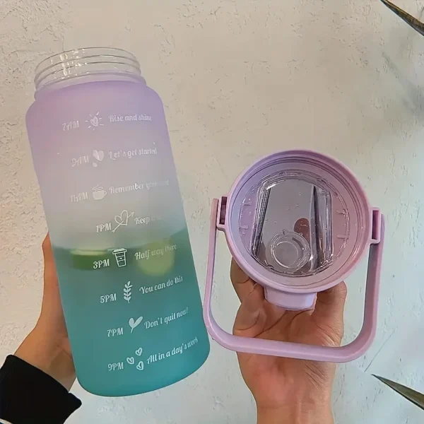 2L Water Bottle With Time Marker Motivational Reusable Fitness Sports Outdoors Travel Leakproof Free Frosted Plastic - Image 5