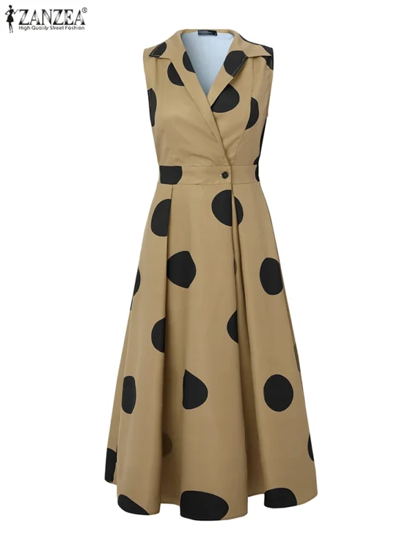 ZANZEA Summer Office Lady Sundress Woman Stylish Polka Dot Maxi Dresses Elegant Party Dress Fashion Sleeveless Holiday Robe 2025 - Image 2