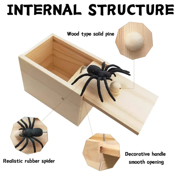Trick Spider Funny Scare Box Wooden Hidden Box Quality Prank Wooden Scare Box Fun Game Prank Trick Friend Office Toys - Image 6