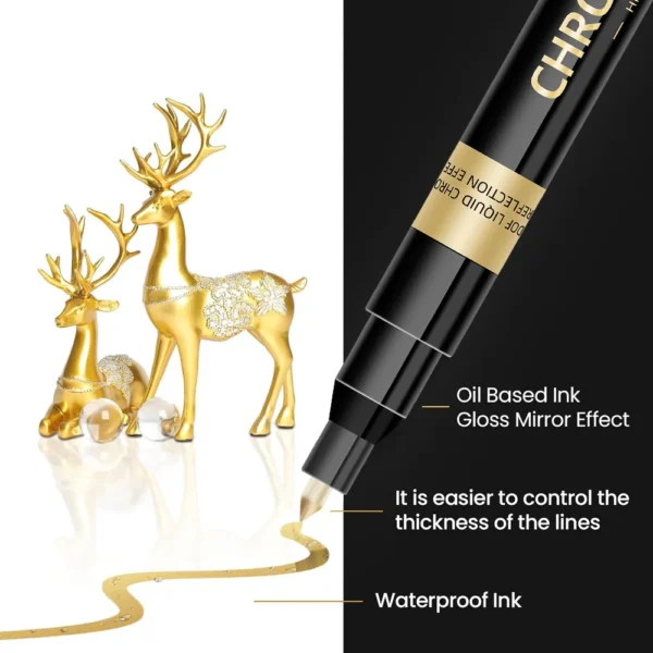 1Pcs Chrome Mirror Marker Pen 0.7mm 1mm 2mm DIY Reflective Paint Pen Permanent Gold Silver Copper Marker Model Painting Marking - Image 4