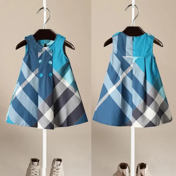 3-7Years Old Baby 2023 Spring And Summer New Children's Clothing Girl Plaid Cotton Dress Vest Girl's Skirt Kids Princess Dresses - Image 3