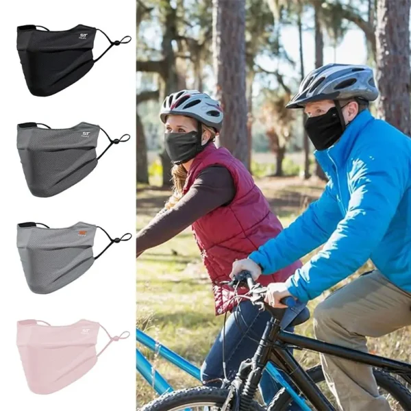 Nylon Face Cover Sun Protection Face Mask Reusable Breathable UV Face Shield Solid Color Washable Ice Silk Face Mask - Image 2