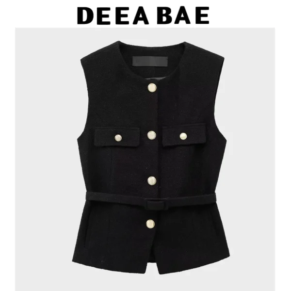 DEEABAE 2025 Spring & Summer Women's Fashion – Sleeveless Vest with Belt and Textured Waist, Hot Girl Style