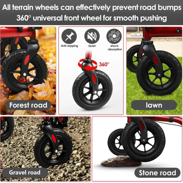 Henmnii Rollator Walker for Seniors, Lightweight Foldable All Terrain Rolling Walker with seat, Aluminum Walkers with 8 inch Rub - Image 3