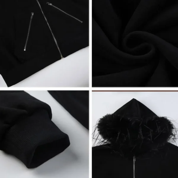 Warm Women Winter Coat with Hood High Street Style Zip-up Cardigan Hoodie with Zippered Pockets Loose Women Plush-lined Hoodie - Image 5