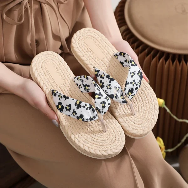 Womens Comfort Flip Flops Flower Print Flat Sandals Bohemia Beach Sandals for Woman Girls - Image 5