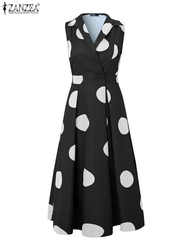 ZANZEA Summer Office Lady Sundress Woman Stylish Polka Dot Maxi Dresses Elegant Party Dress Fashion Sleeveless Holiday Robe 2025 - Image 4