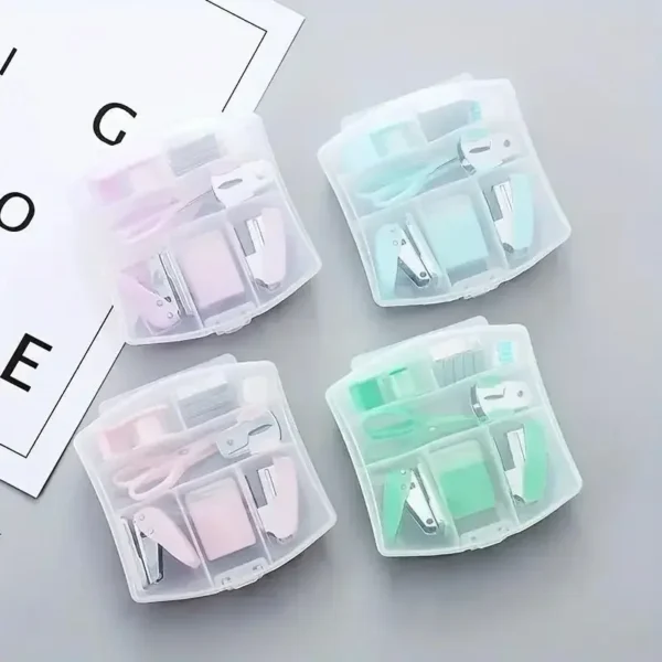 Makaron Mini School Office Supply Kits, Includes Stapler,Scissors, Staple Remover, Staples, Tape Dispenser - Image 2