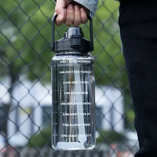 2 Liters High-capacity Water Bottle Reusable Outdoors Sports Drinking Bottle with Time Marker Portable Plastic Cups with Straw - Image 2