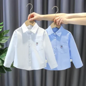 White Long Sleeve Shirt for Boys Spring Autumn New Style Children's Clothing Baby Toddler Kids Medium Size Top Fall Infant