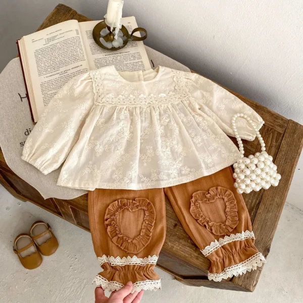 7239 Ins 2023 Baby Girls Tops and Pants Embroidery Flowers Longsleeve Blouse Infants Girls Clothes Floral Shirts - Image 5